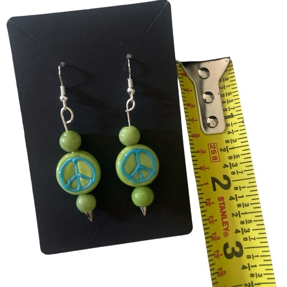 Handcrafted Green Peace Sign Pierced Earrings - Picture 4 of 8